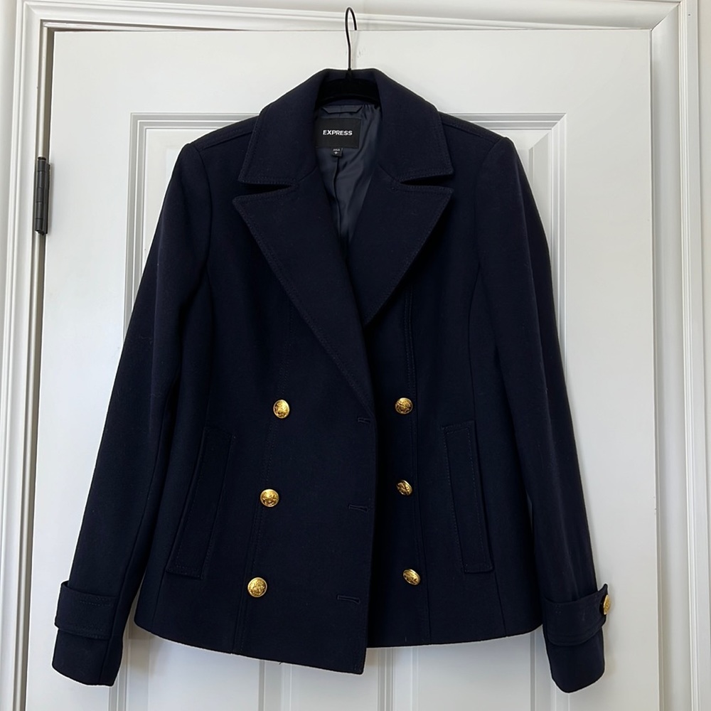 EXPRESS NAVY DOUBLE BREASTED PEACOAT COAT , Size S